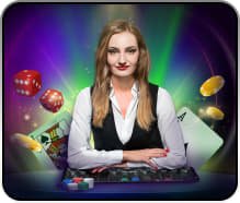 Baccarat ဂိမ်းတွင် တိုက်ရိုက်ဒီလာနှင့် ကစားနေသည့် မြင်ကွင်း